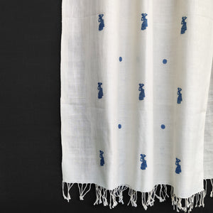 Raw White Bihu Pattern Cotton Stole