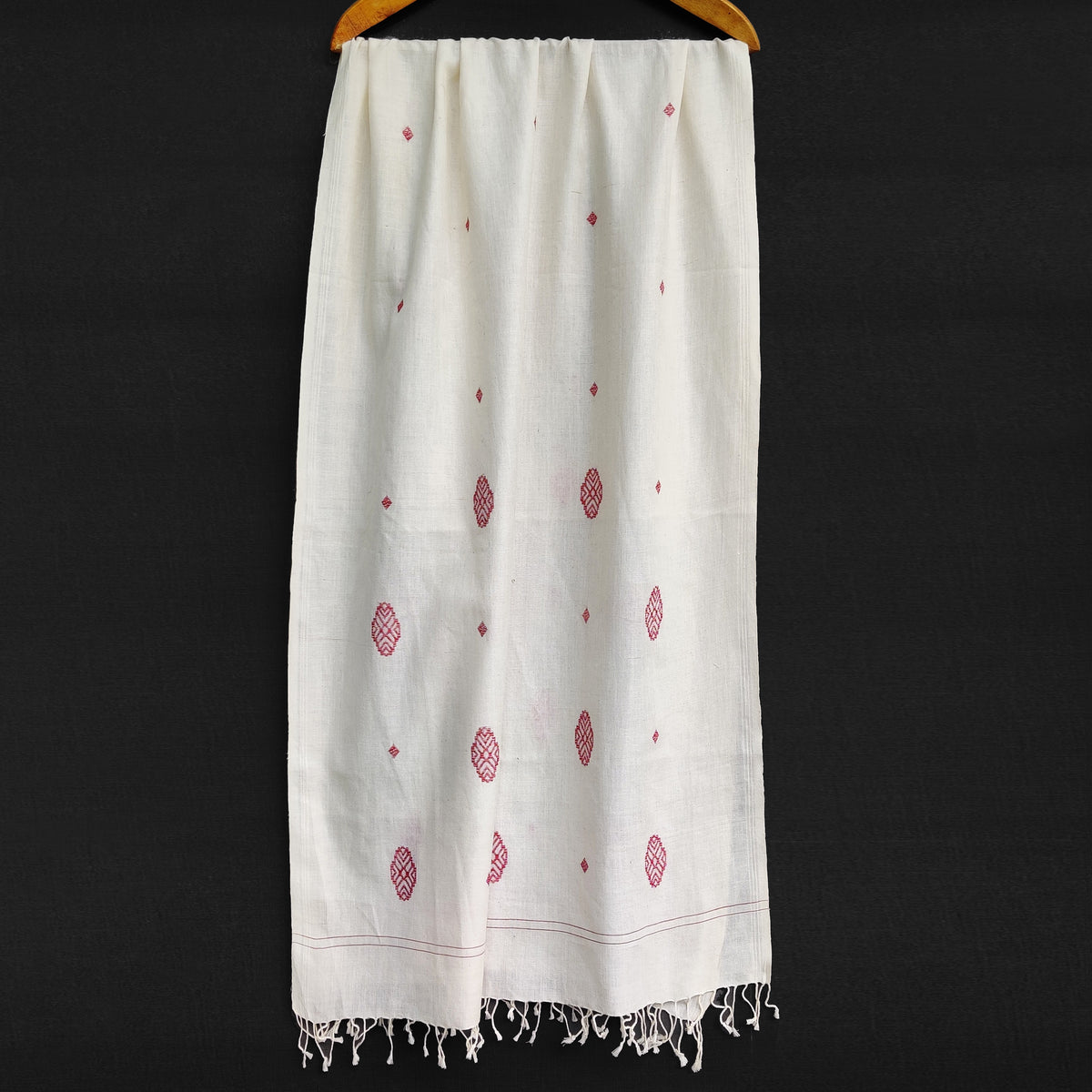 Pearl White Phoolam Pattern Cotton Stole - NEST by Arpit Agarwal