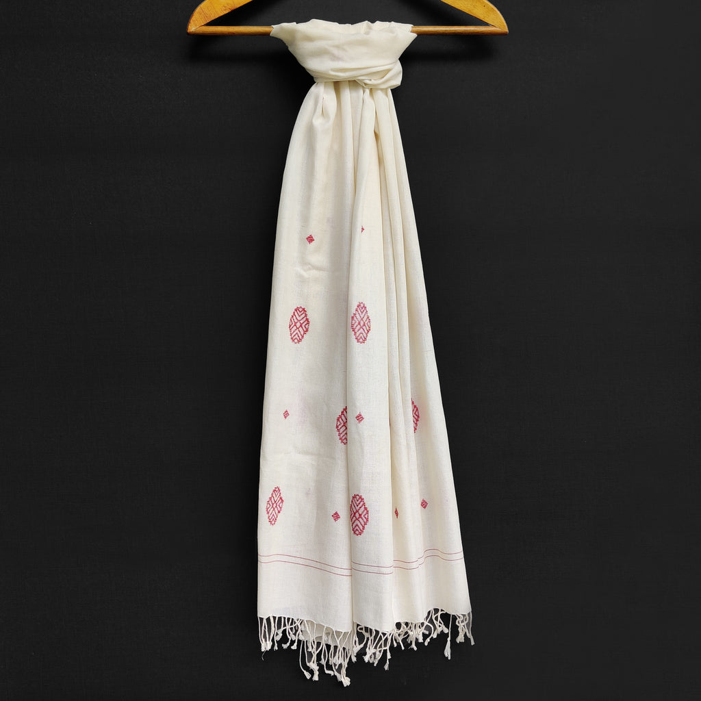 Pearl White Phoolam Pattern Cotton Stole