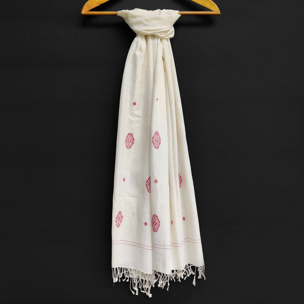 Pearl White Phoolam Pattern Cotton Stole - NEST by Arpit Agarwal