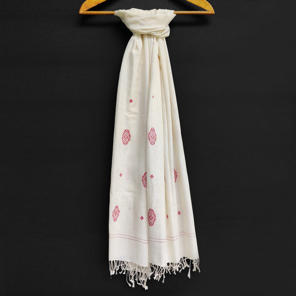 Pearl White Phoolam Pattern Cotton Stole