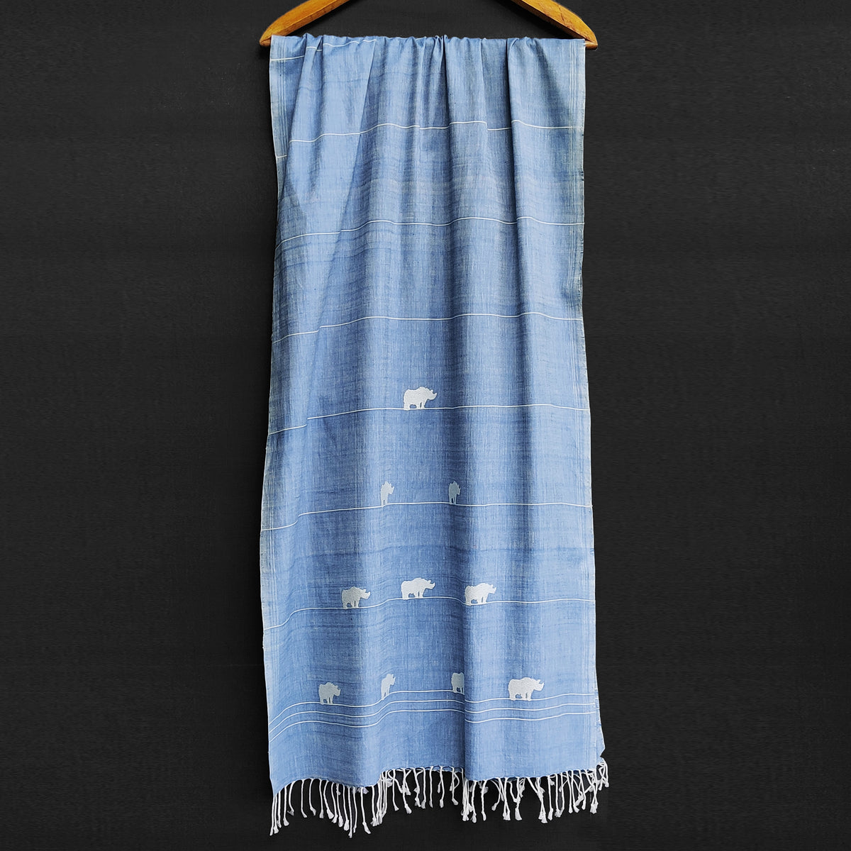Sky Blue Rhino Pattern Cotton Stole - NEST by Arpit Agarwal