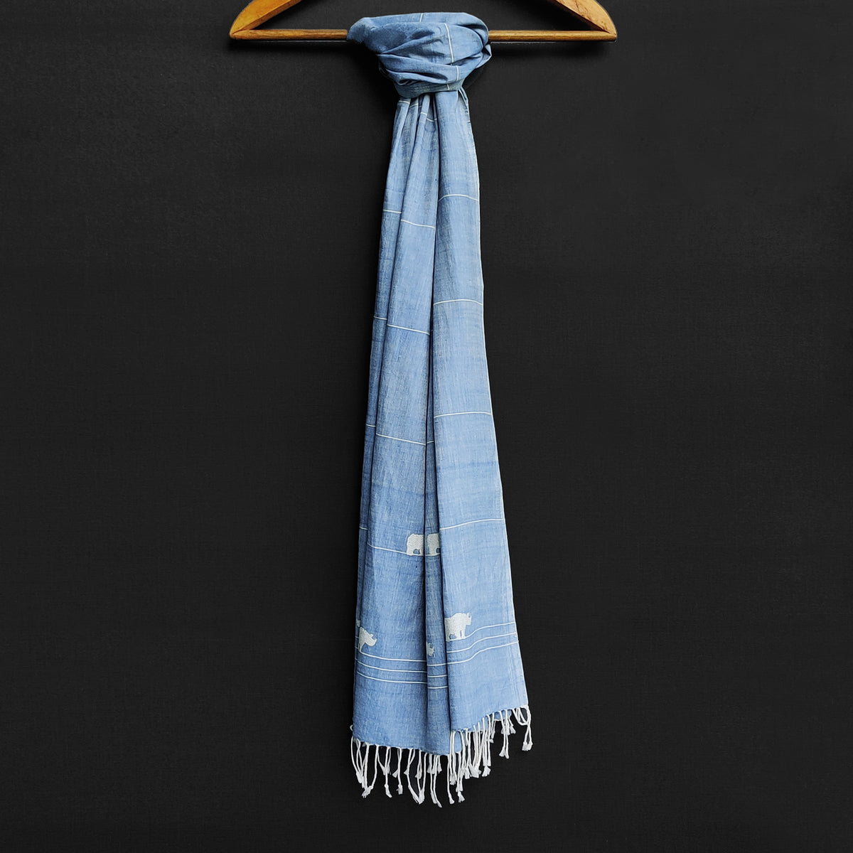 Sky Blue Rhino Pattern Cotton Stole - NEST by Arpit Agarwal