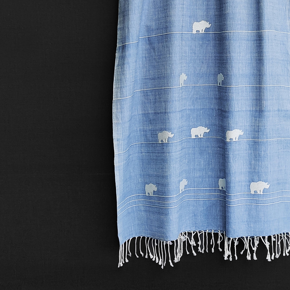 Sky Blue Rhino Pattern Cotton Stole - NEST by Arpit Agarwal
