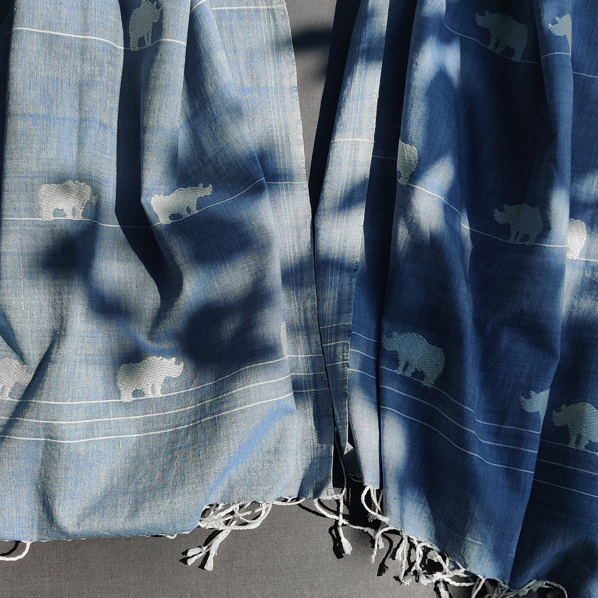 Sky Blue Rhino Pattern Cotton Stole - NEST by Arpit Agarwal