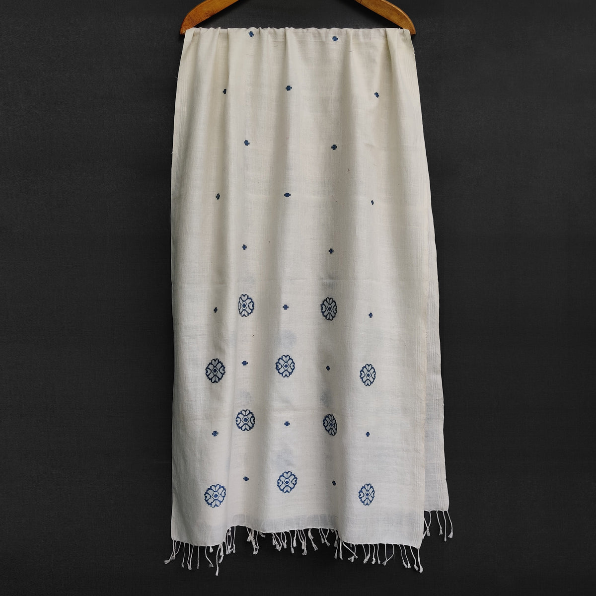 Raw White Xopun Pattern Cotton Stole - NEST by Arpit Agarwal