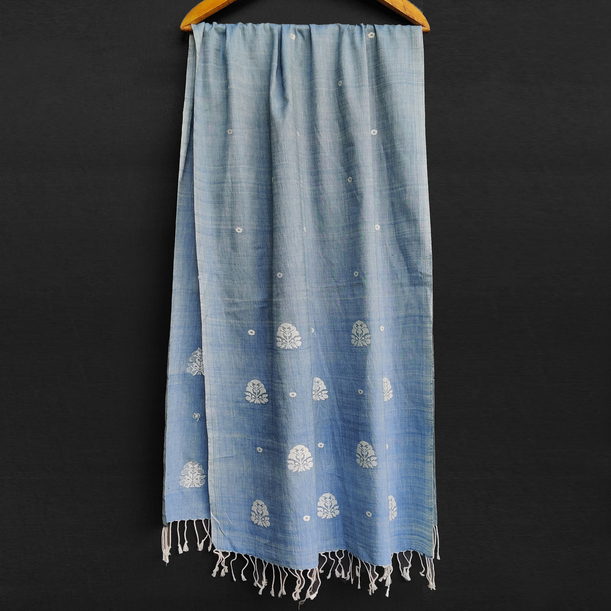 Sky Blue Ranghar Pattern Cotton Stole - NEST by Arpit Agarwal