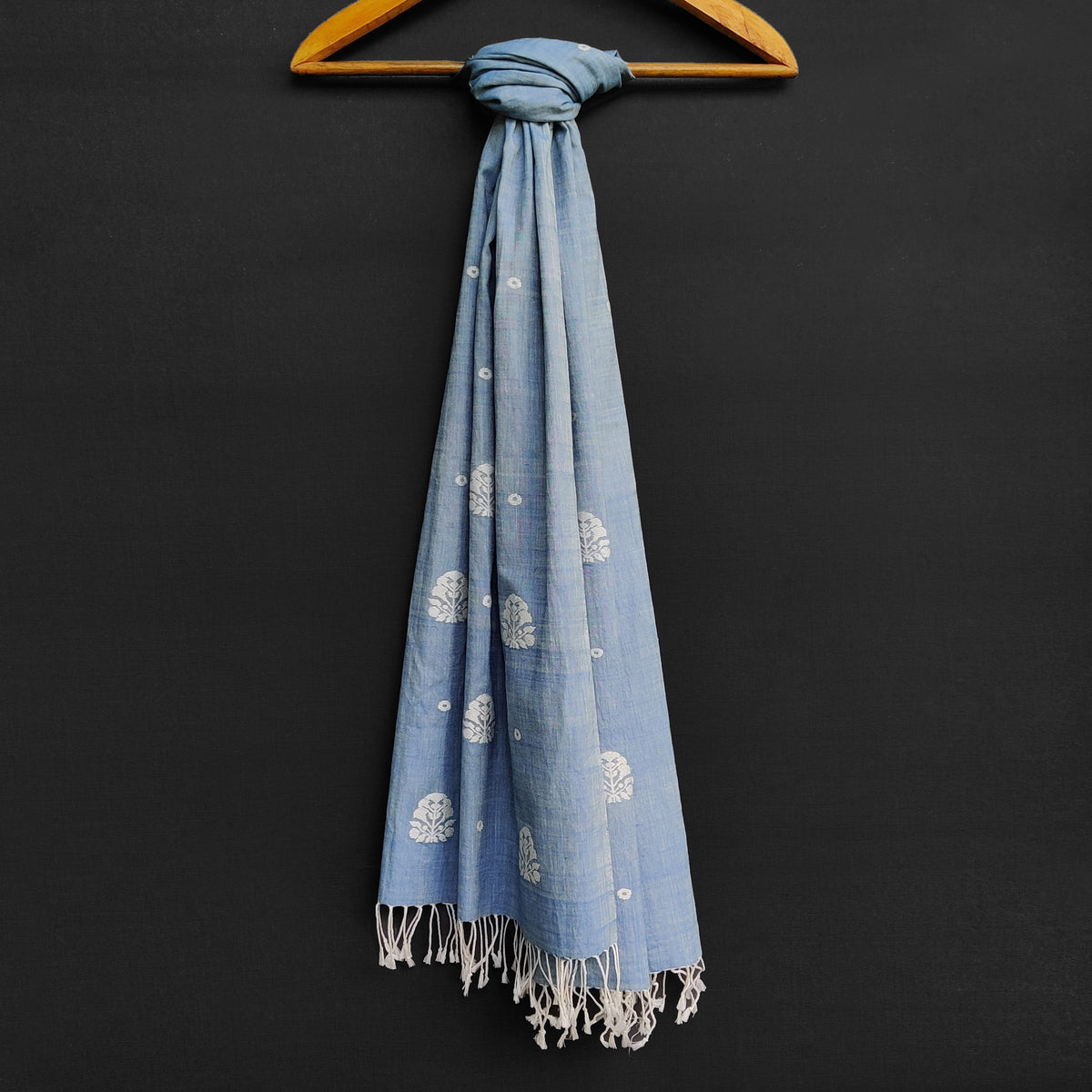 Sky Blue Ranghar Pattern Cotton Stole - NEST by Arpit Agarwal