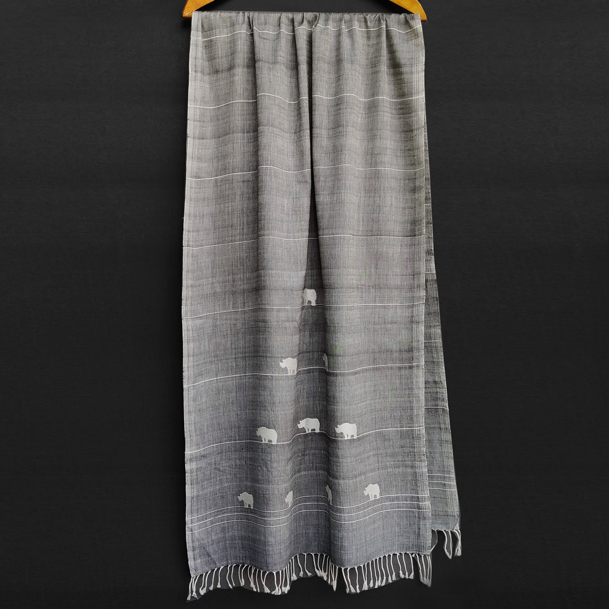 Melange Grey Rhino Pattern Cotton Stole - NEST by Arpit Agarwal
