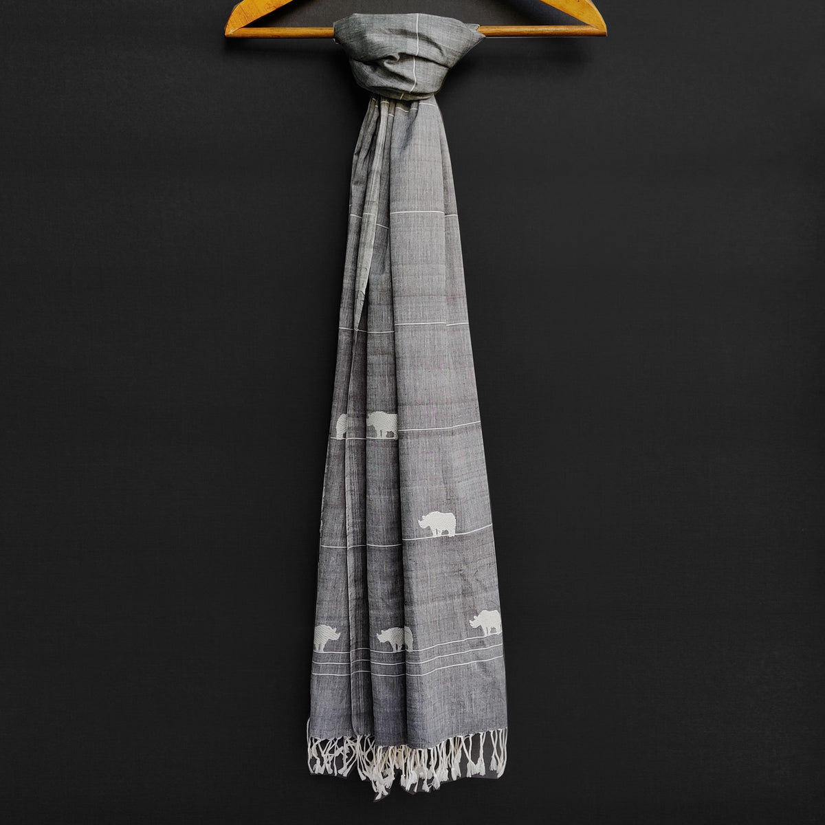 Melange Grey Rhino Pattern Cotton Stole - NEST by Arpit Agarwal