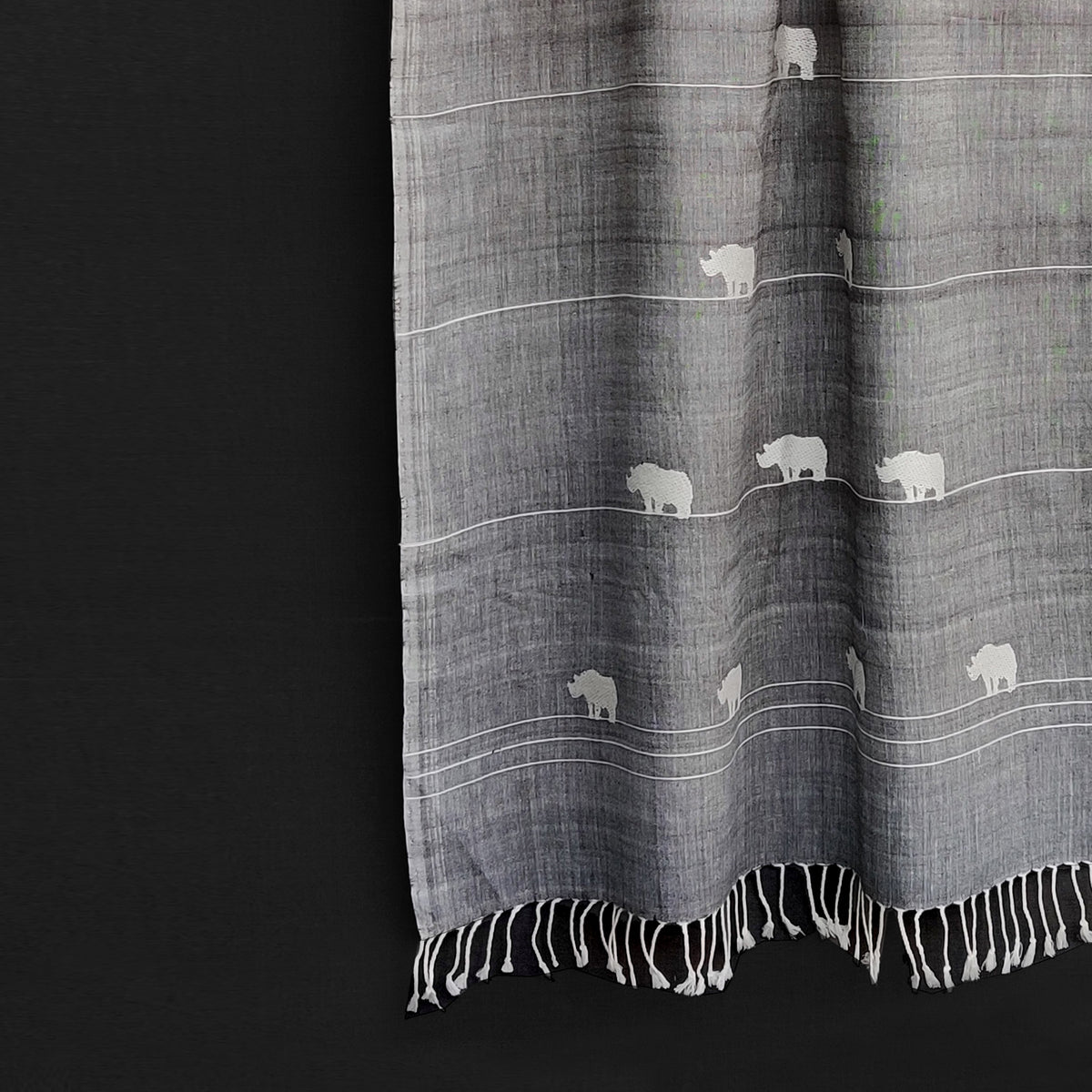 Melange Grey Rhino Pattern Cotton Stole - NEST by Arpit Agarwal