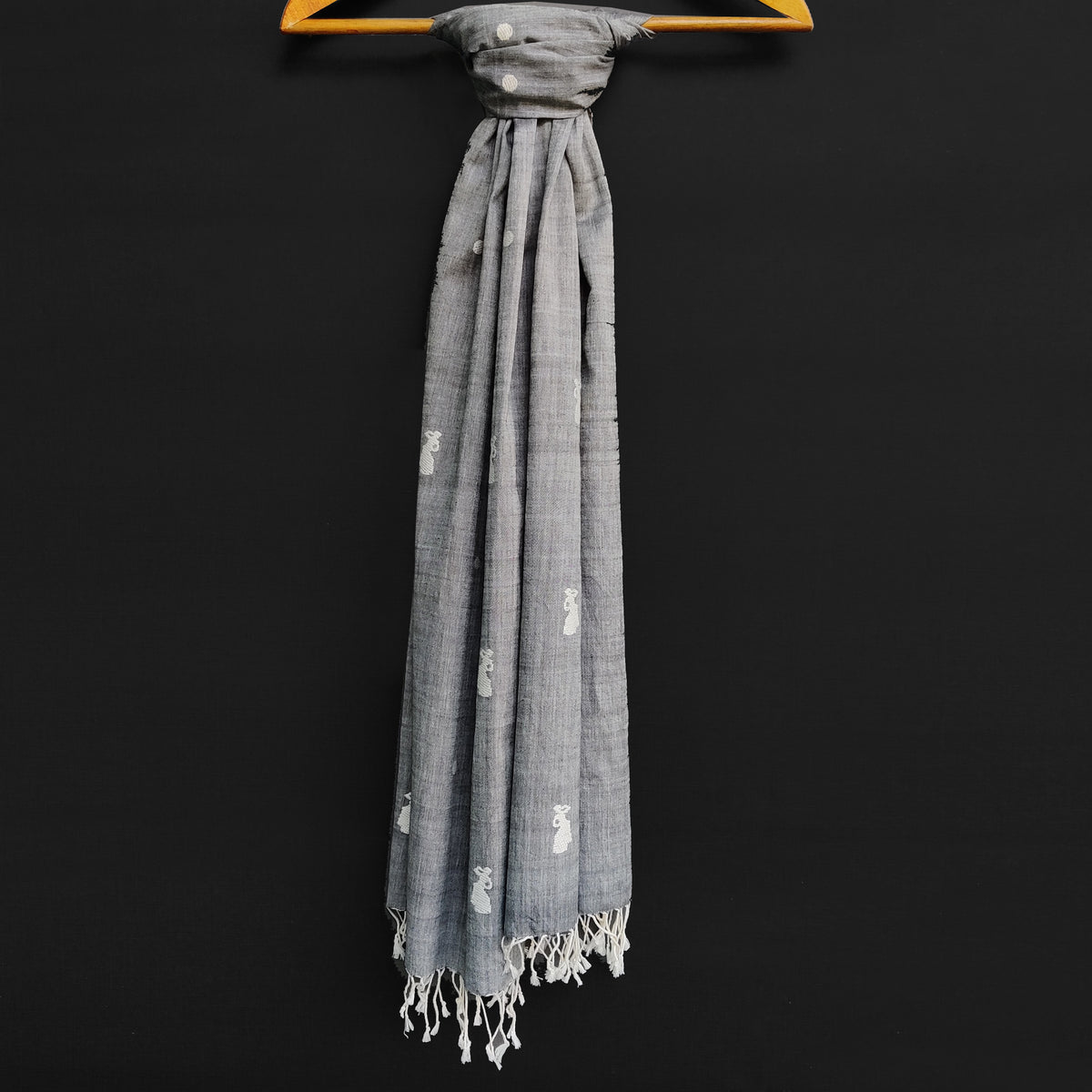 Melange Grey Bihu Pattern Cotton Stole - NEST by Arpit Agarwal