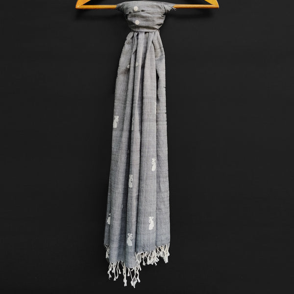 Melange Grey Bihu Pattern Cotton Stole