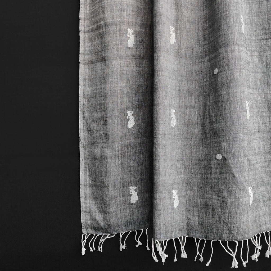 Melange Grey Bihu Pattern Cotton Stole