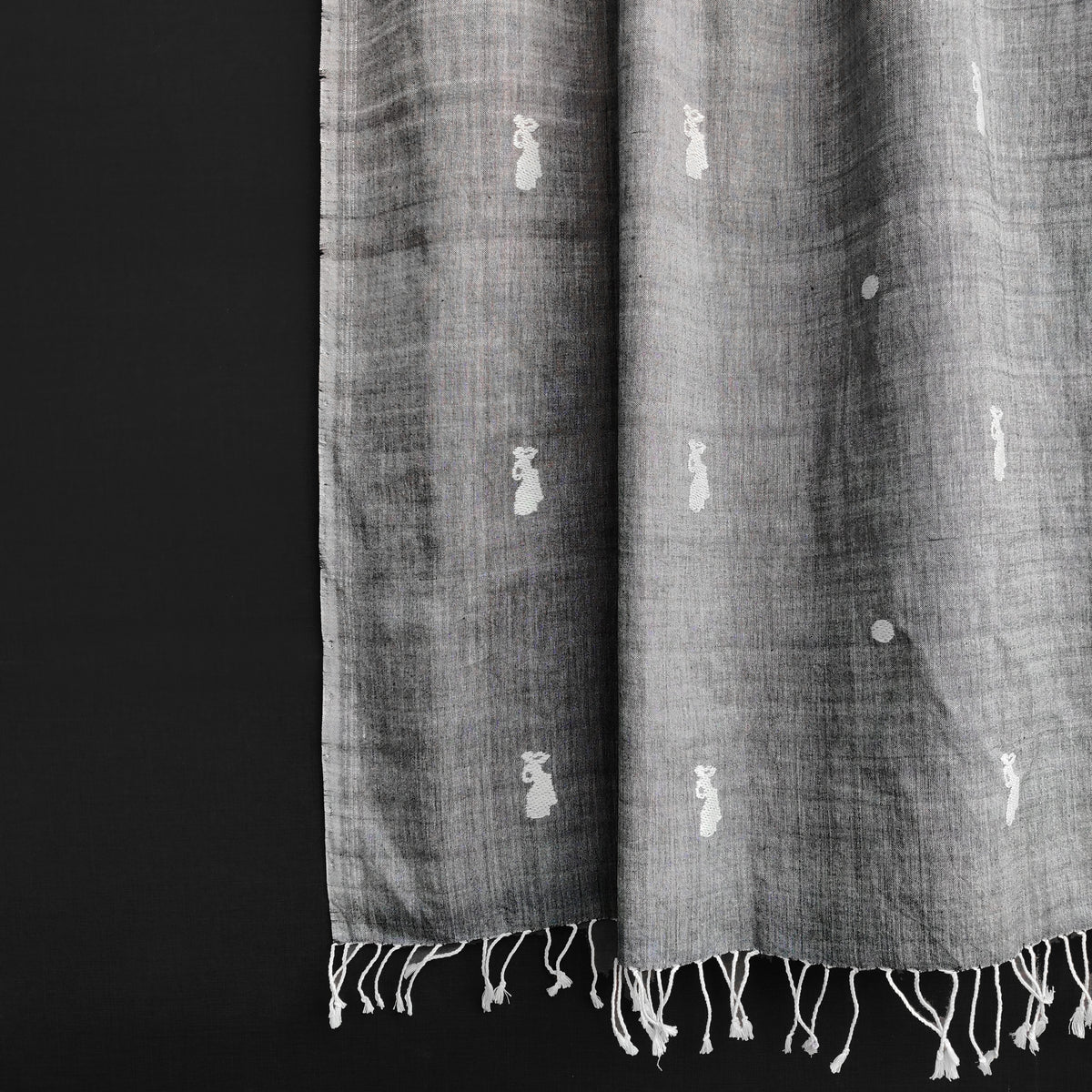 Melange Grey Bihu Pattern Cotton Stole - NEST by Arpit Agarwal