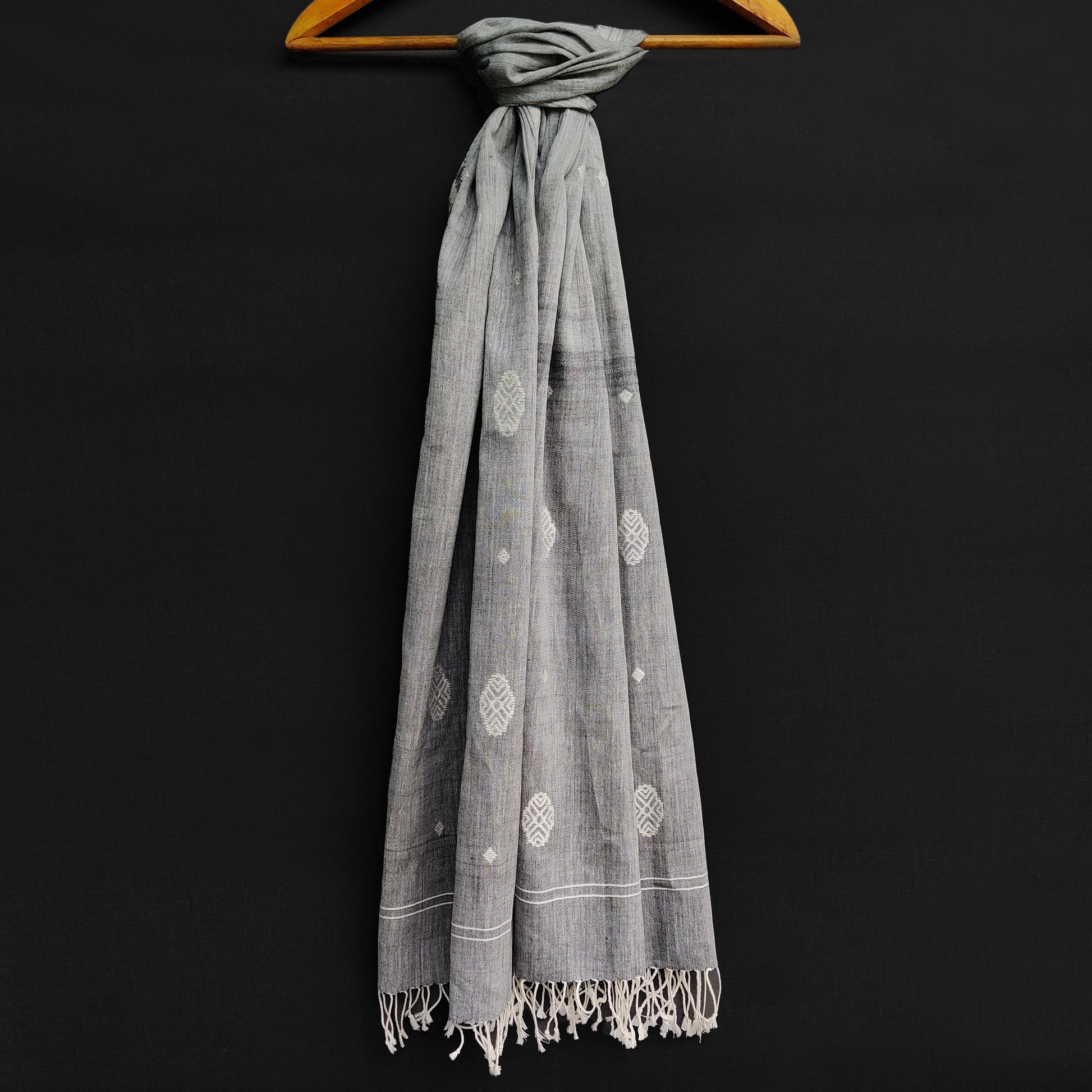 Melange Grey Phoolam Pattern Cotton Stole