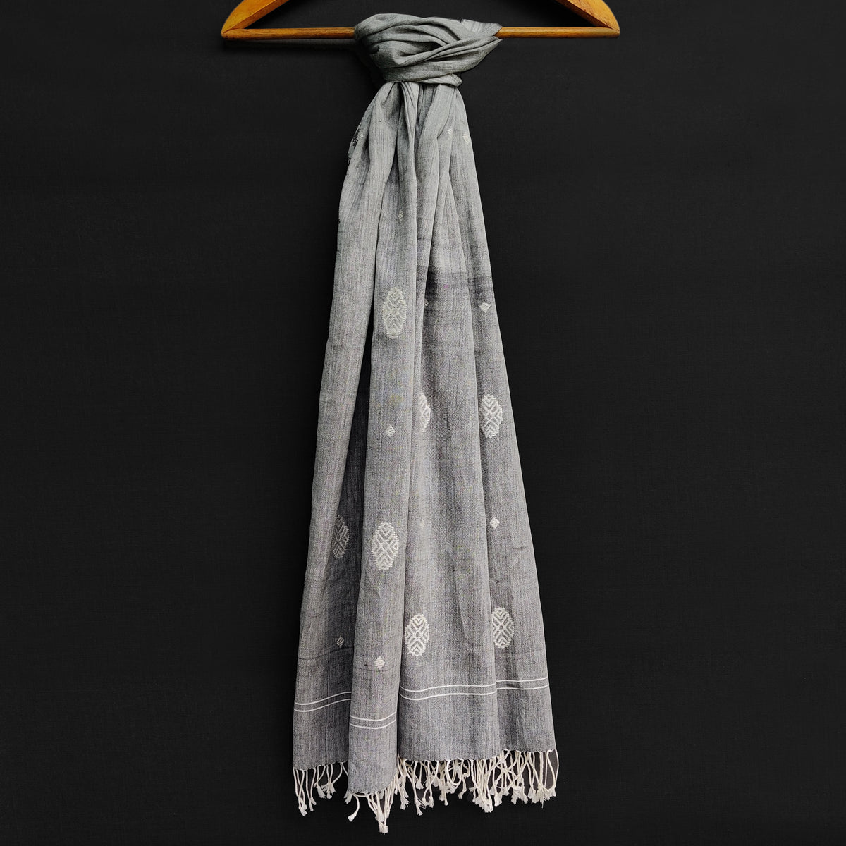 Melange Grey Phoolam Pattern Cotton Stole - NEST by Arpit Agarwal