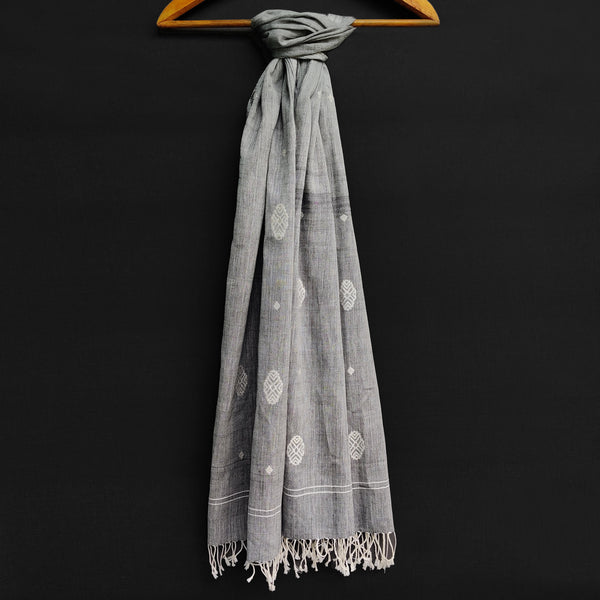 Melange Grey Phoolam Pattern Cotton Stole