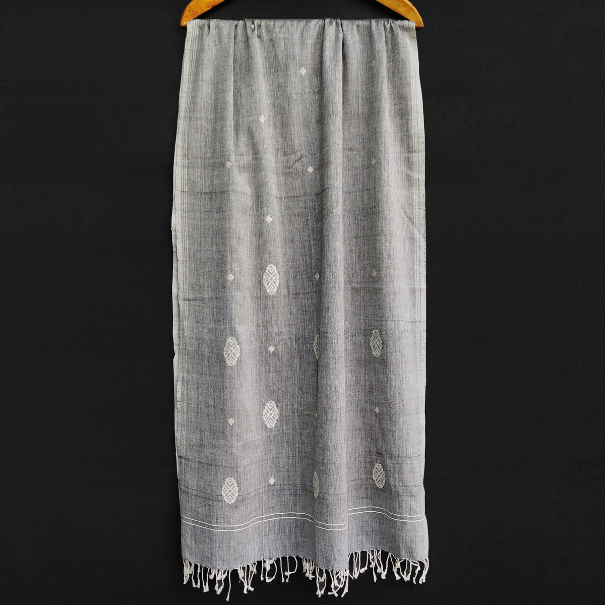 Melange Grey Phoolam Pattern Cotton Stole