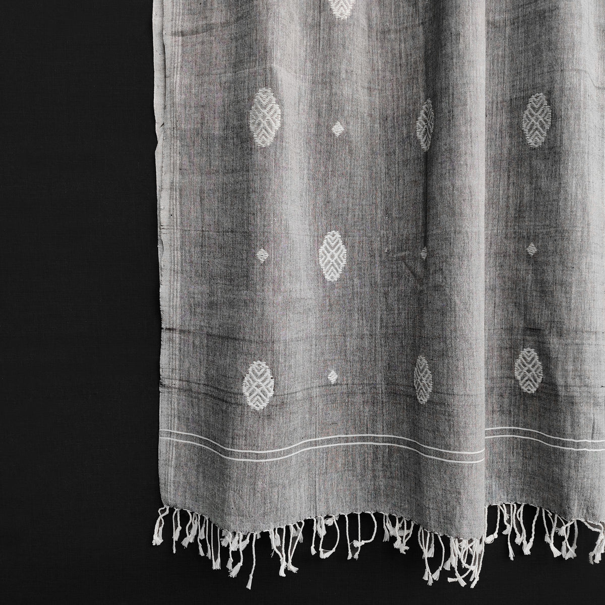 Melange Grey Phoolam Pattern Cotton Stole