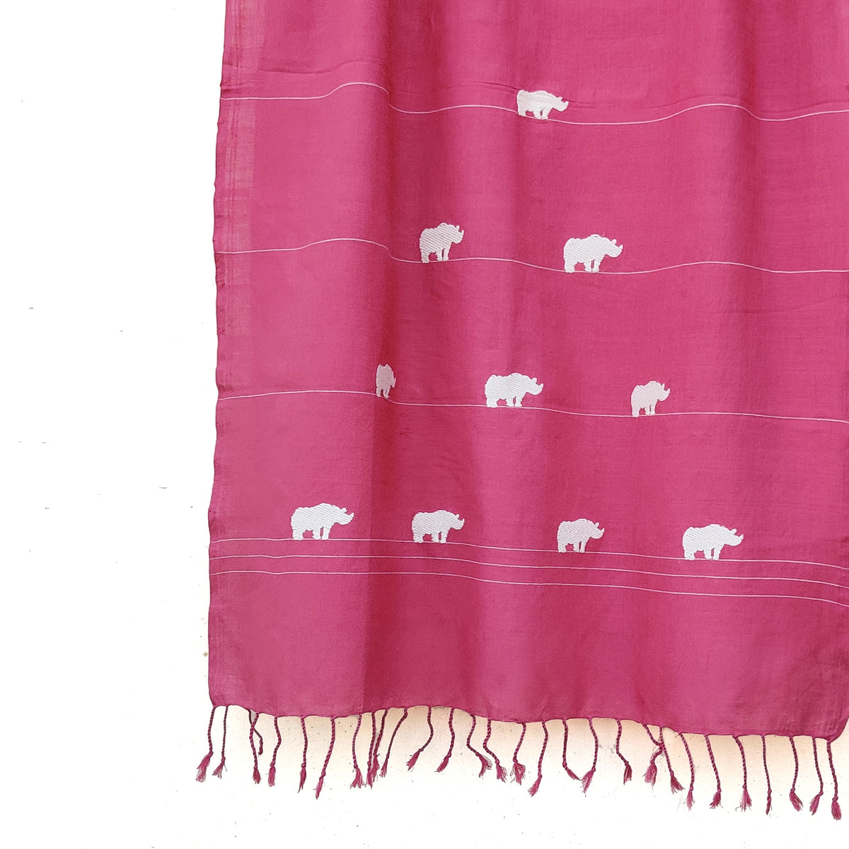 Rouge Pink Rhino Pattern Cotton Stole - NEST by Arpit Agarwal