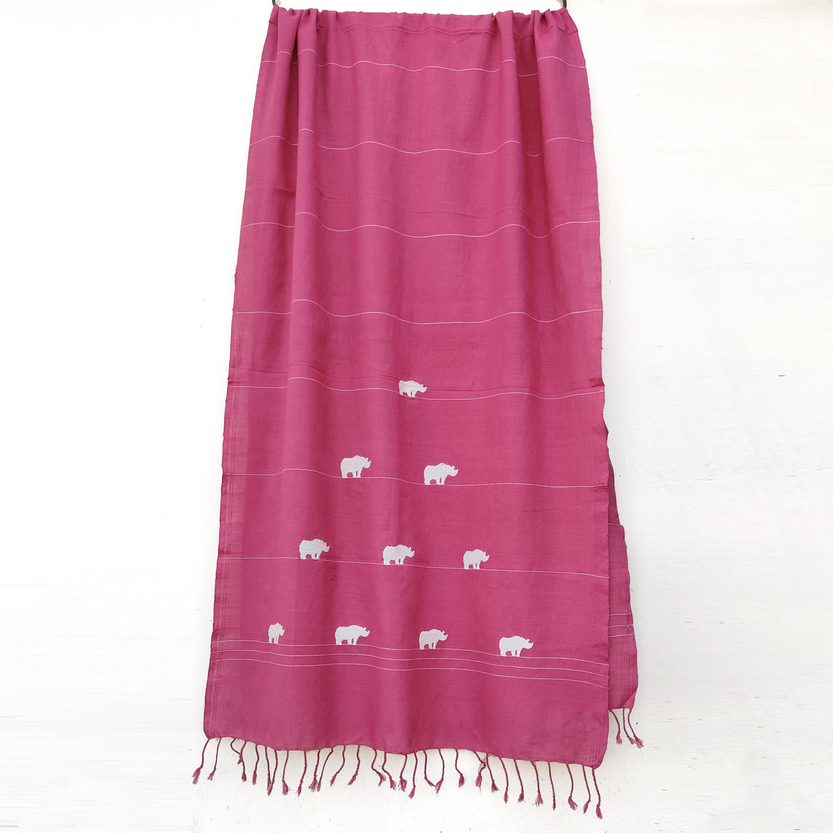 Rouge Pink Rhino Pattern Cotton Stole - NEST by Arpit Agarwal