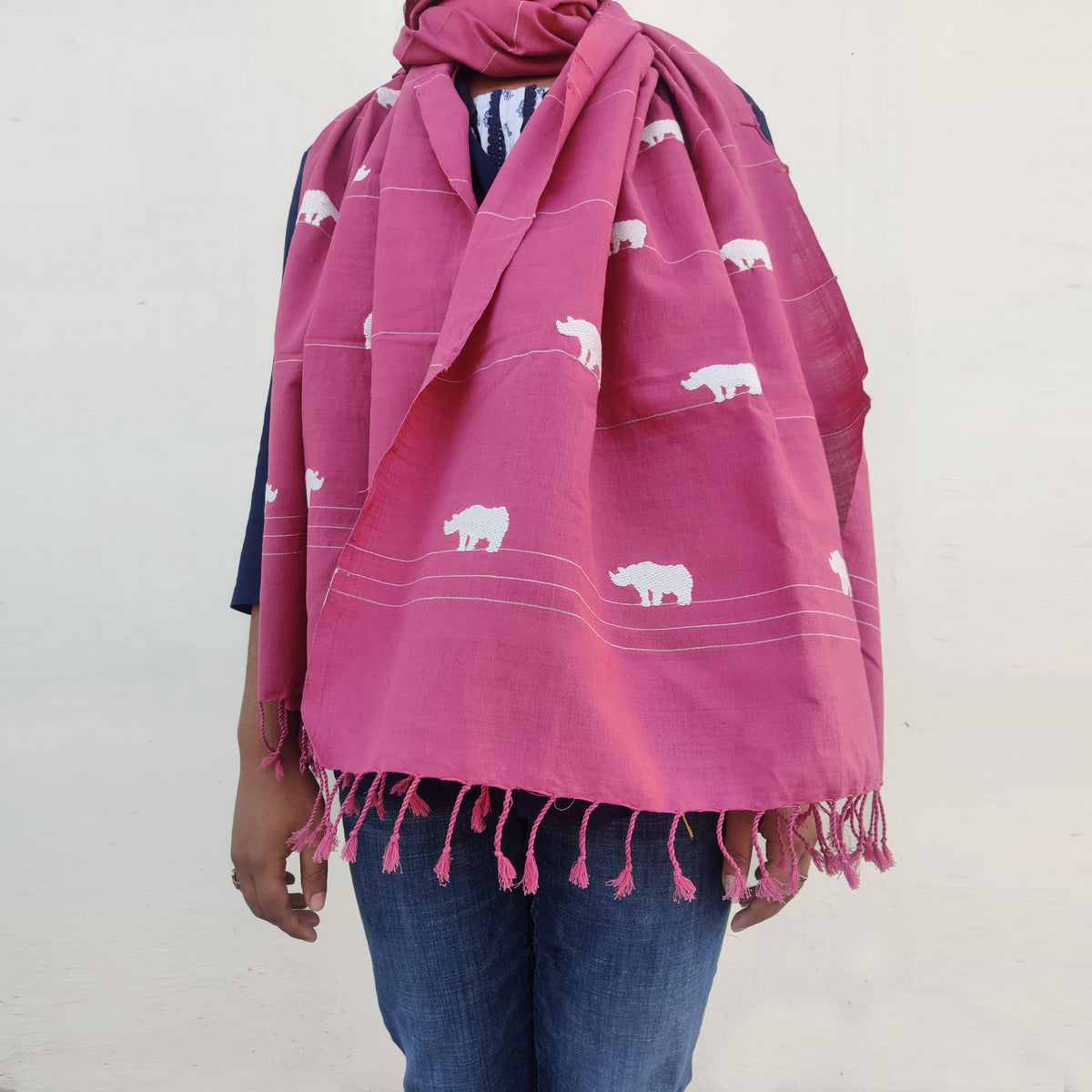 Rouge Pink Rhino Pattern Cotton Stole - NEST by Arpit Agarwal