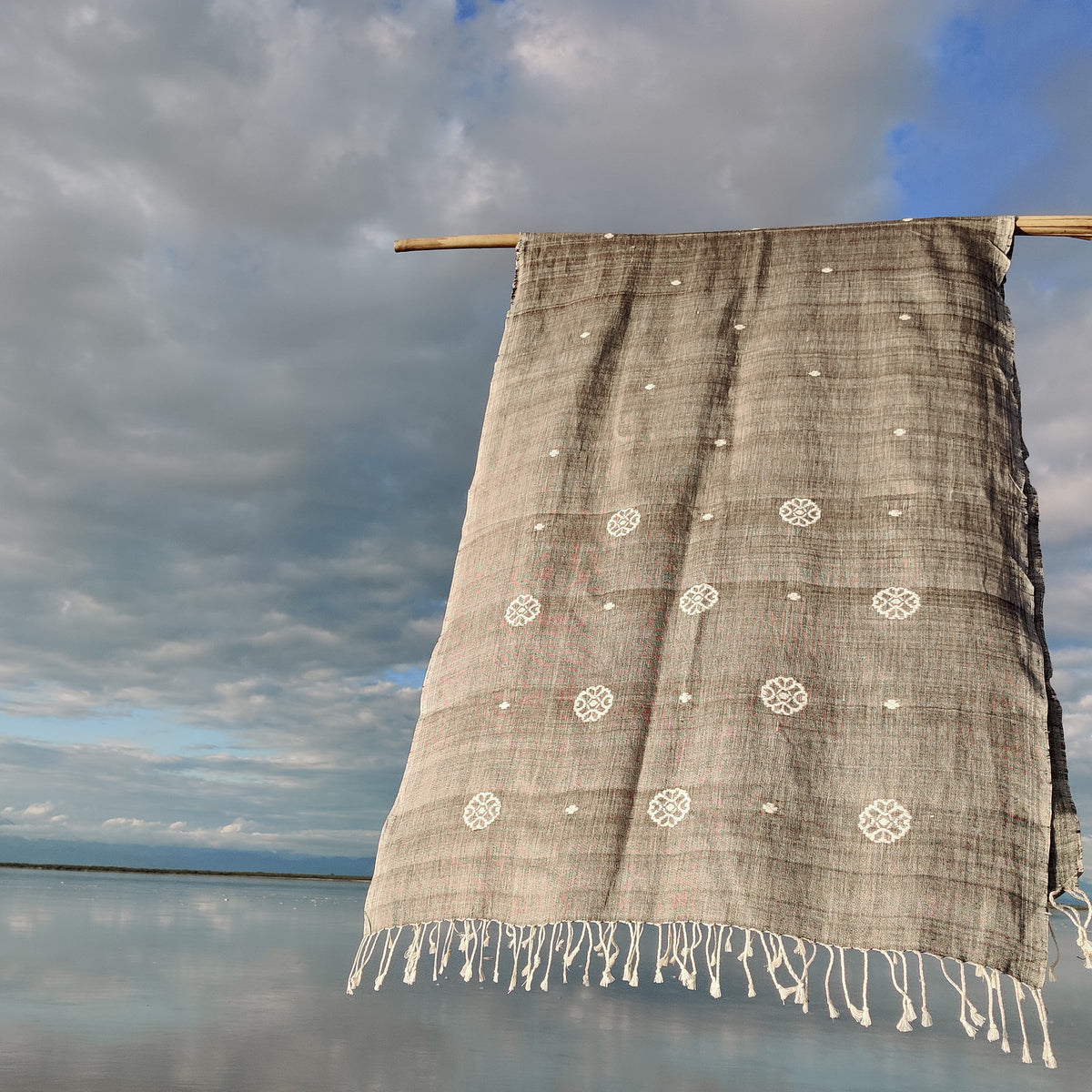 Melange Grey Xopun Pattern Cotton Stole