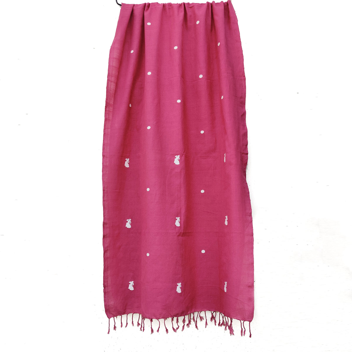 Rouge Pink Bihu Pattern Cotton Stole - NEST by Arpit Agarwal