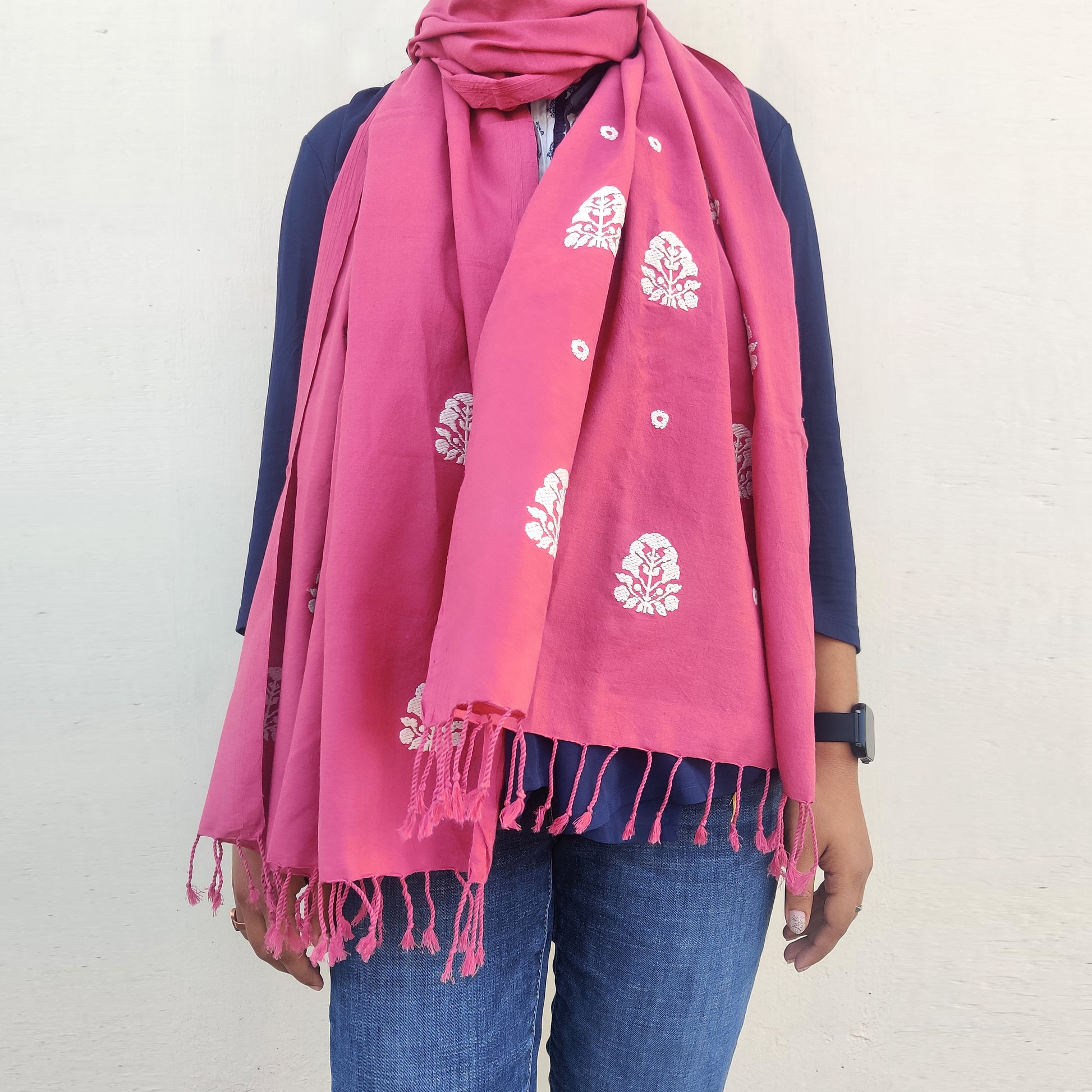 Rouge Pink Ranghar Pattern Cotton Stole