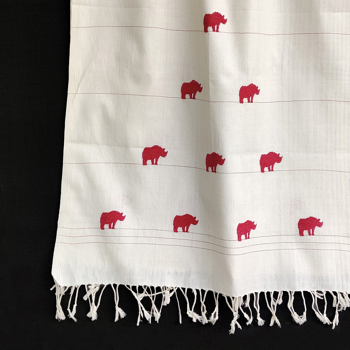 Pearl White Rhino Pattern Cotton Stole - NEST by Arpit Agarwal