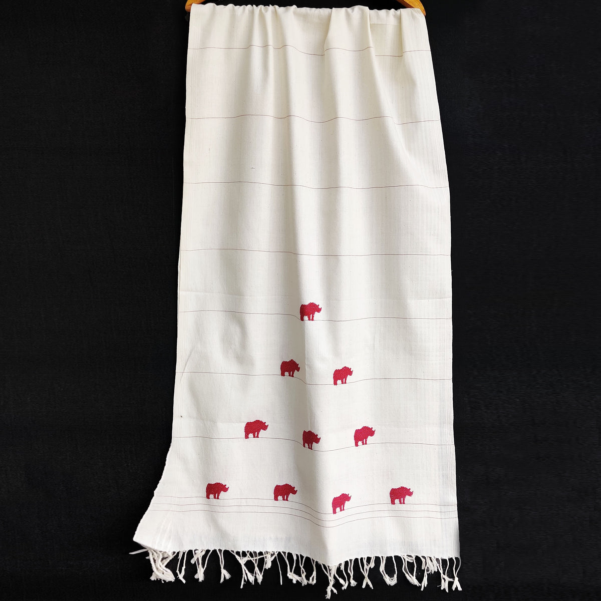 Pearl White Rhino Pattern Cotton Stole - NEST by Arpit Agarwal