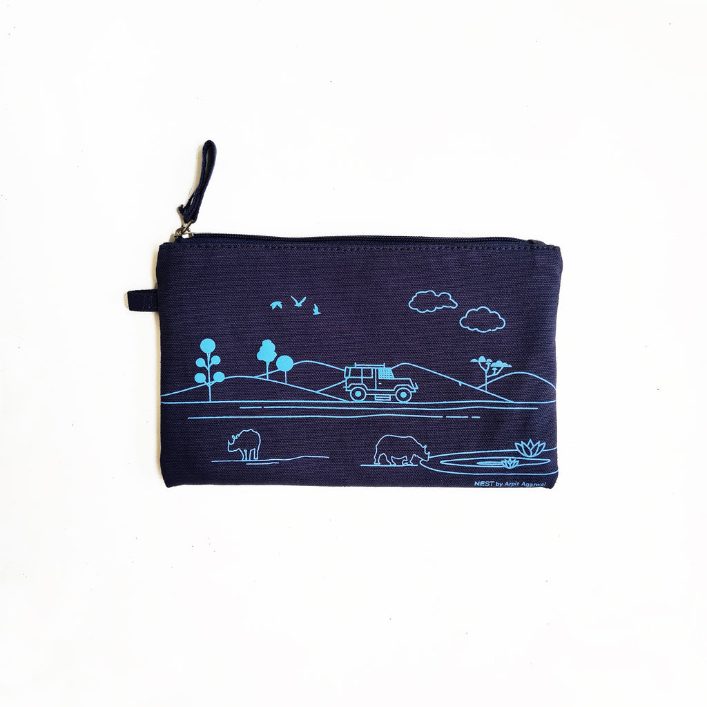 Kaziranga Safari Canvas Utility Pouch - Blue