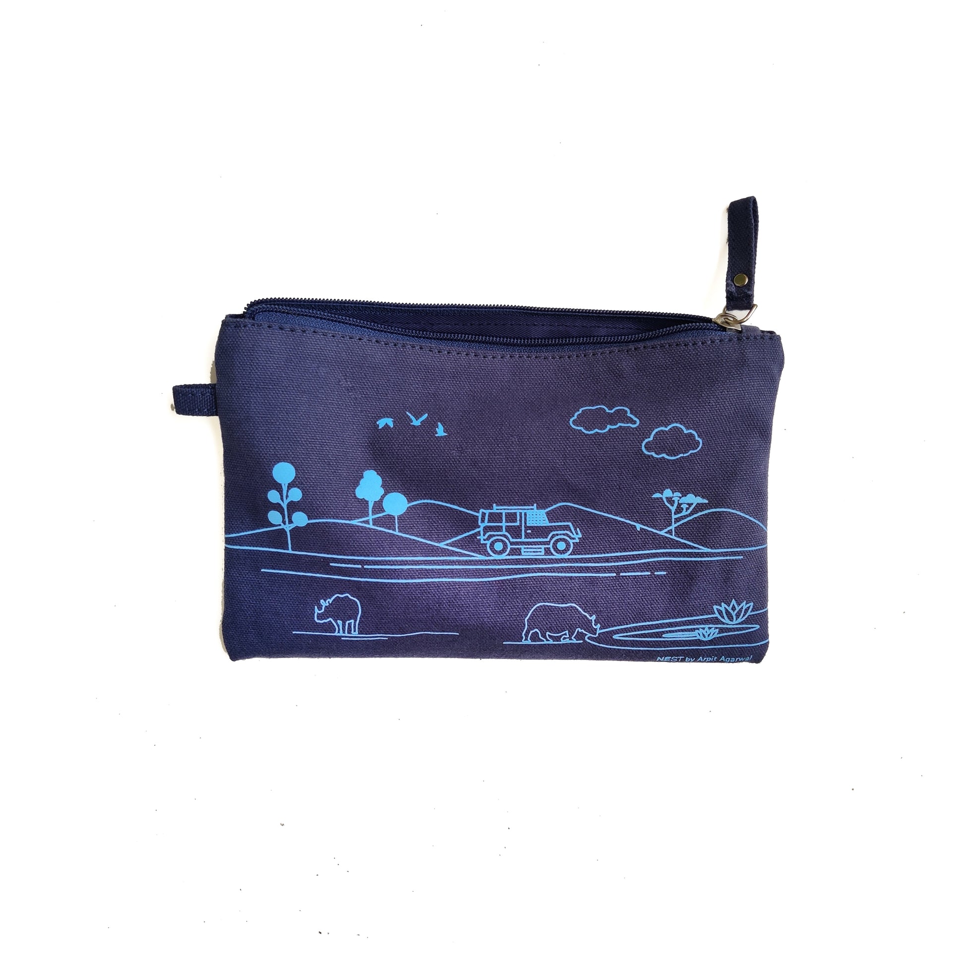 Kaziranga Safari Canvas Utility Pouch - Blue
