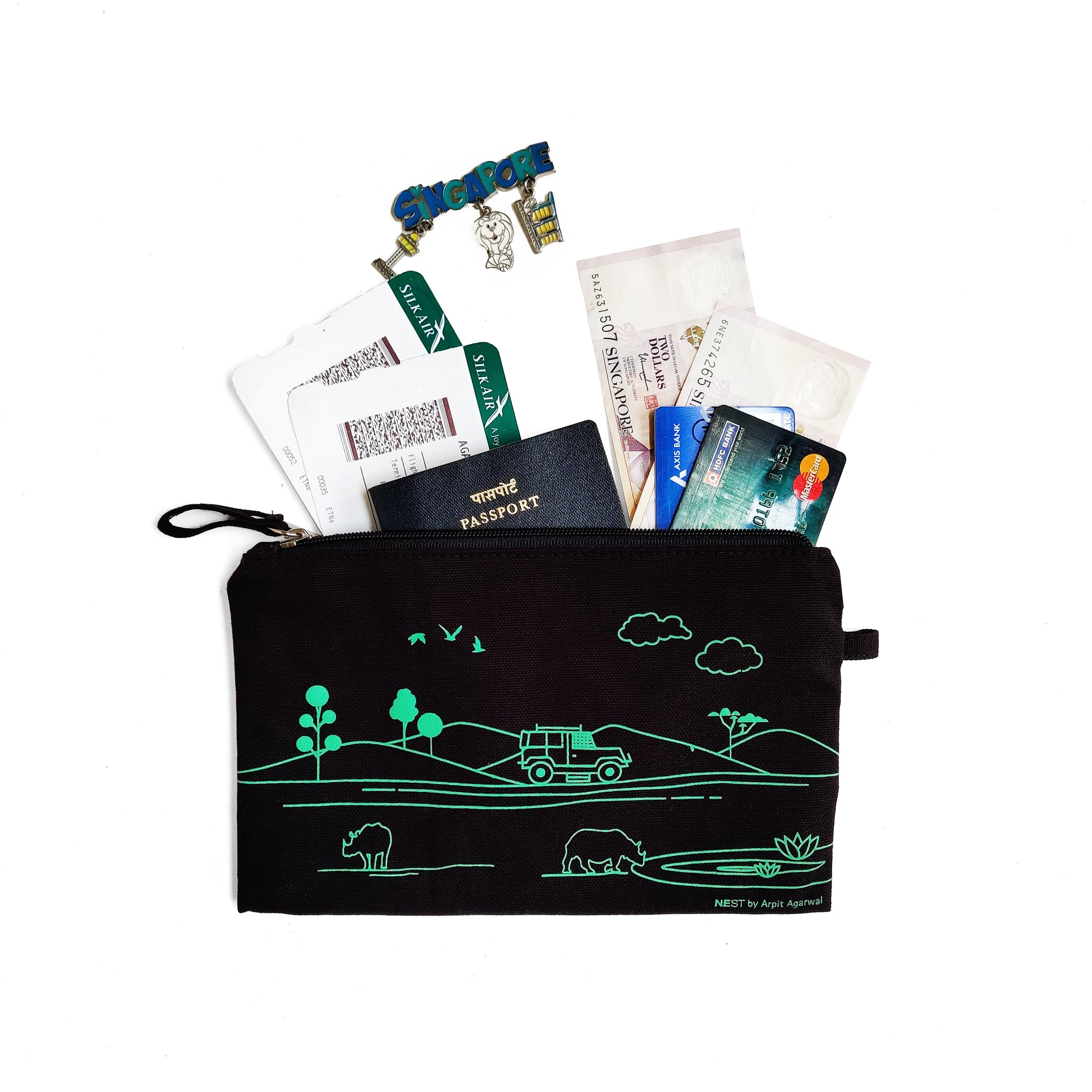 Kaziranga Safari Canvas Utility Pouch - Green