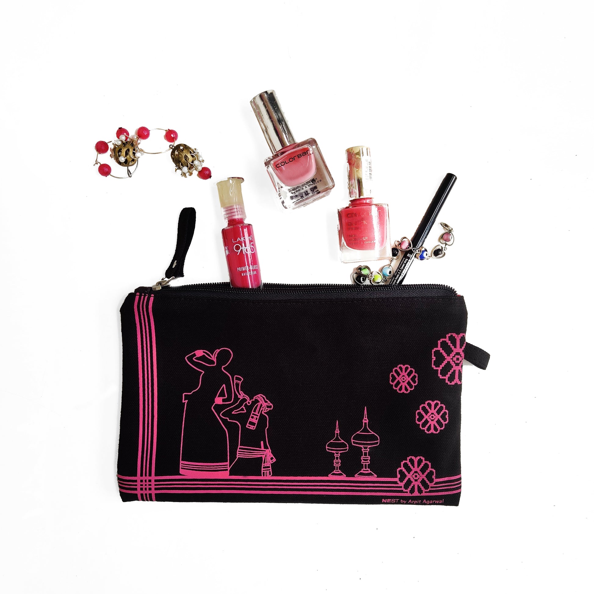 Assam Bihu Canvas Utility Pouch - Pink
