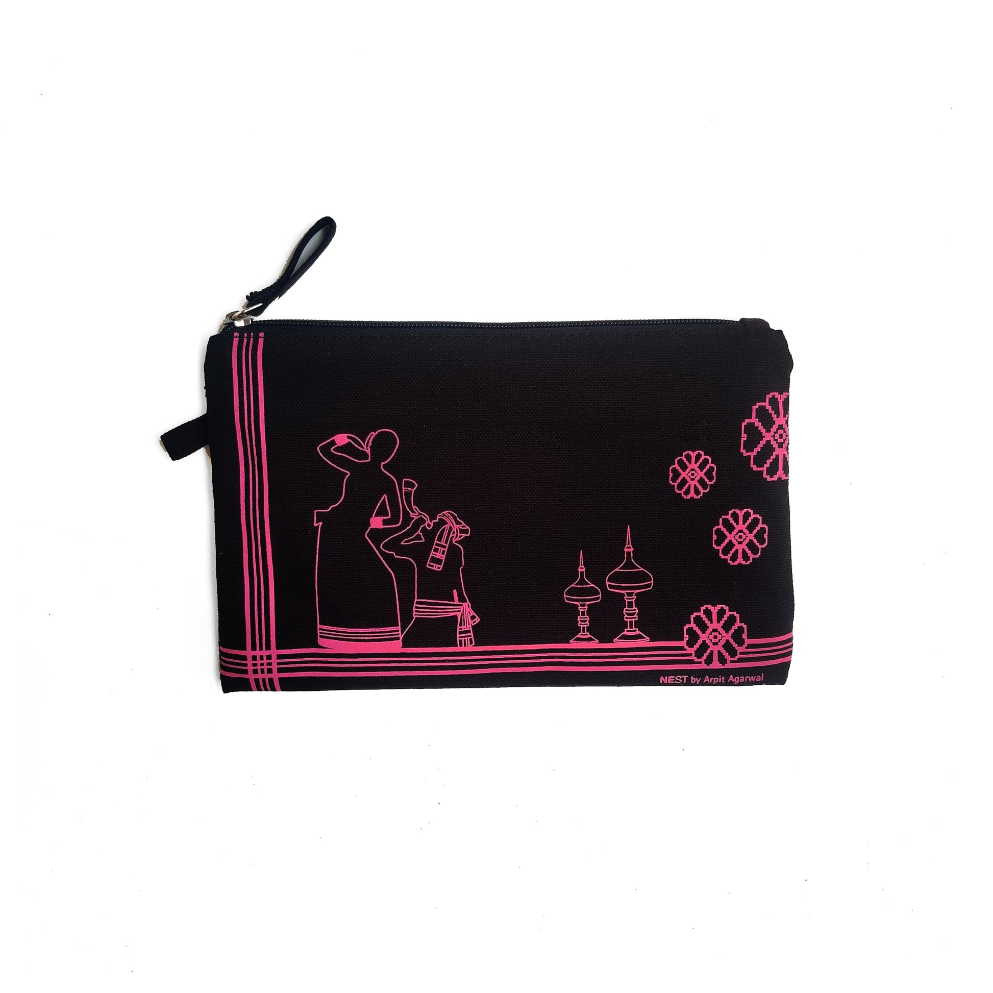 Assam Bihu Canvas Utility Pouch - Pink