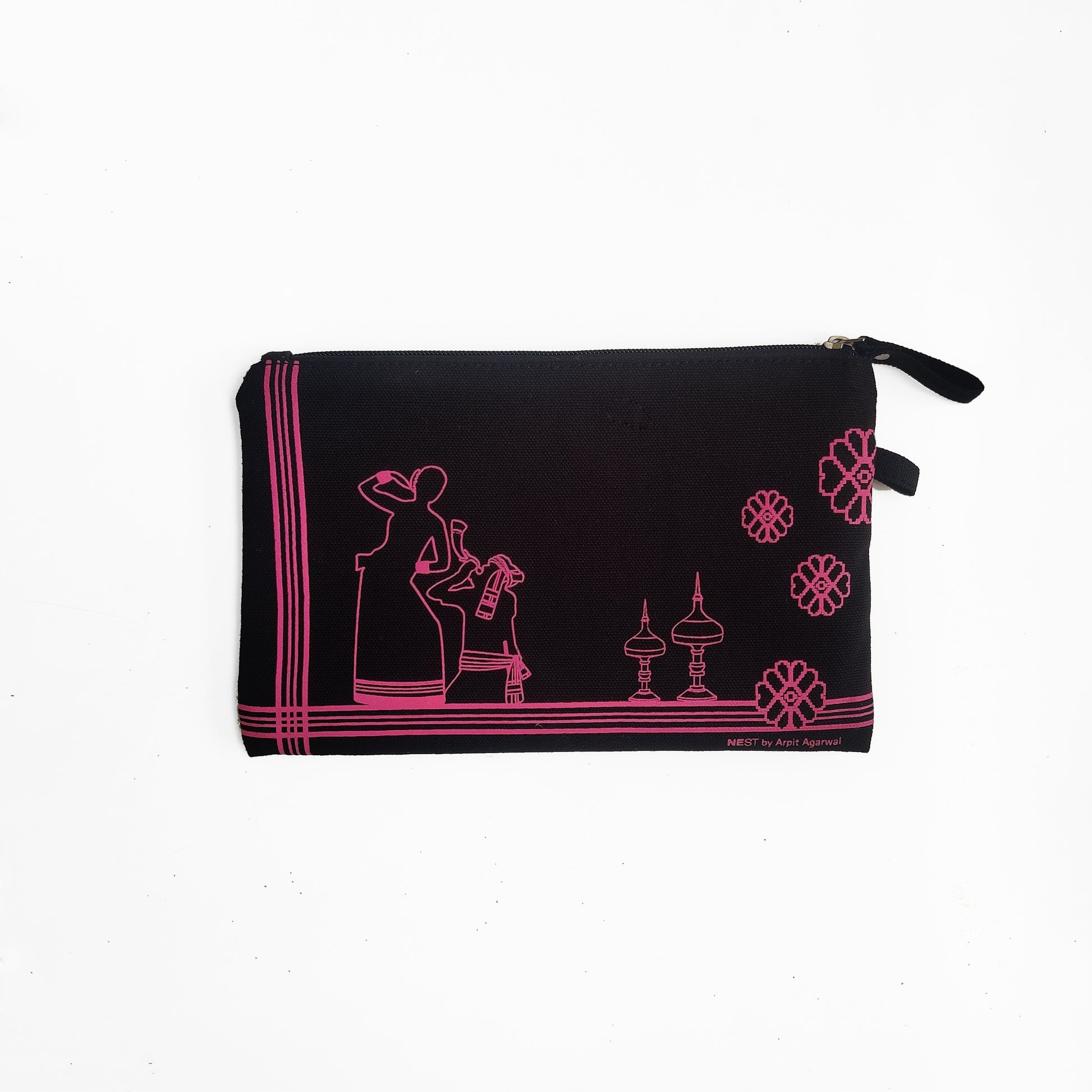 Assam Bihu Canvas Utility Pouch - Pink