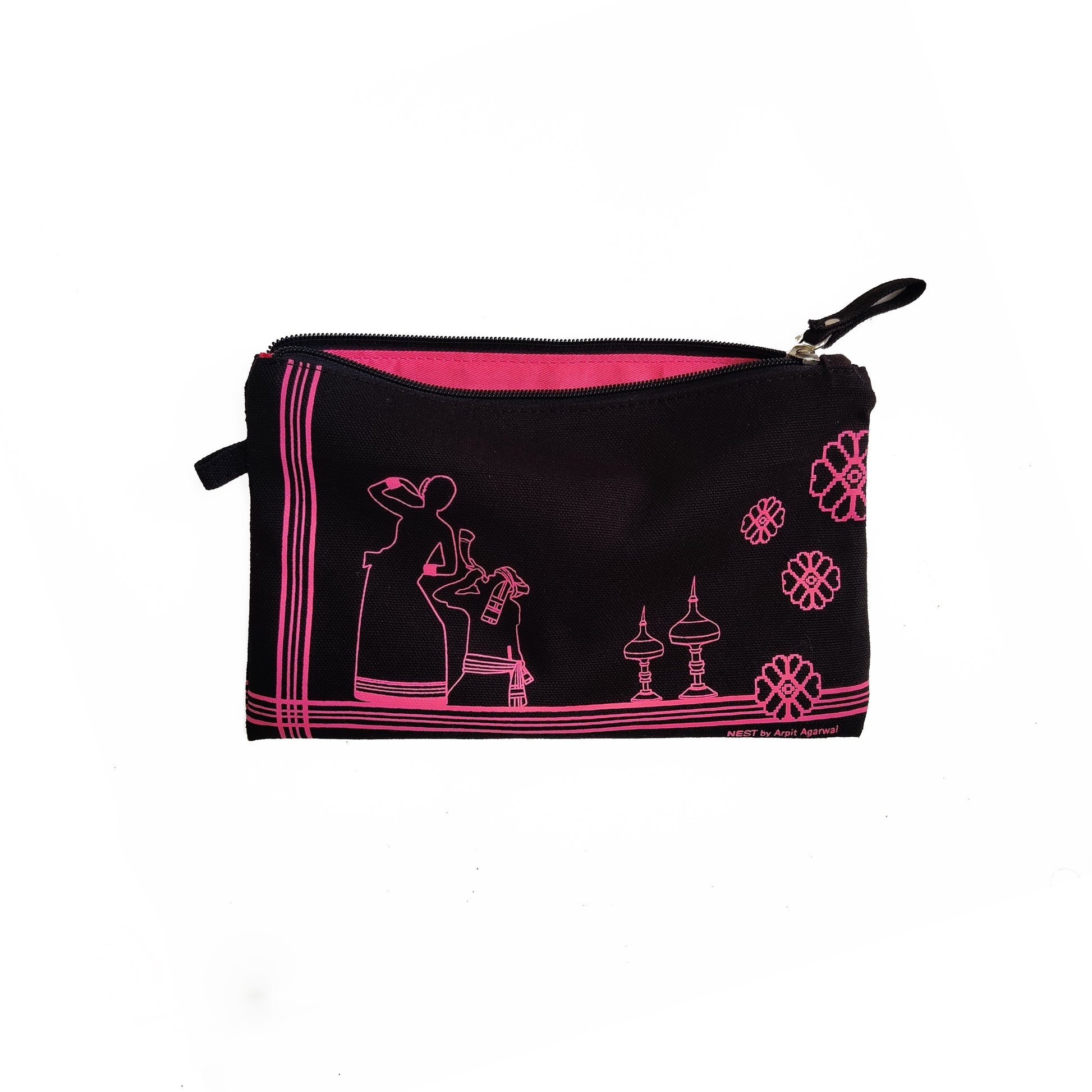 Assam Bihu Canvas Utility Pouch - Pink