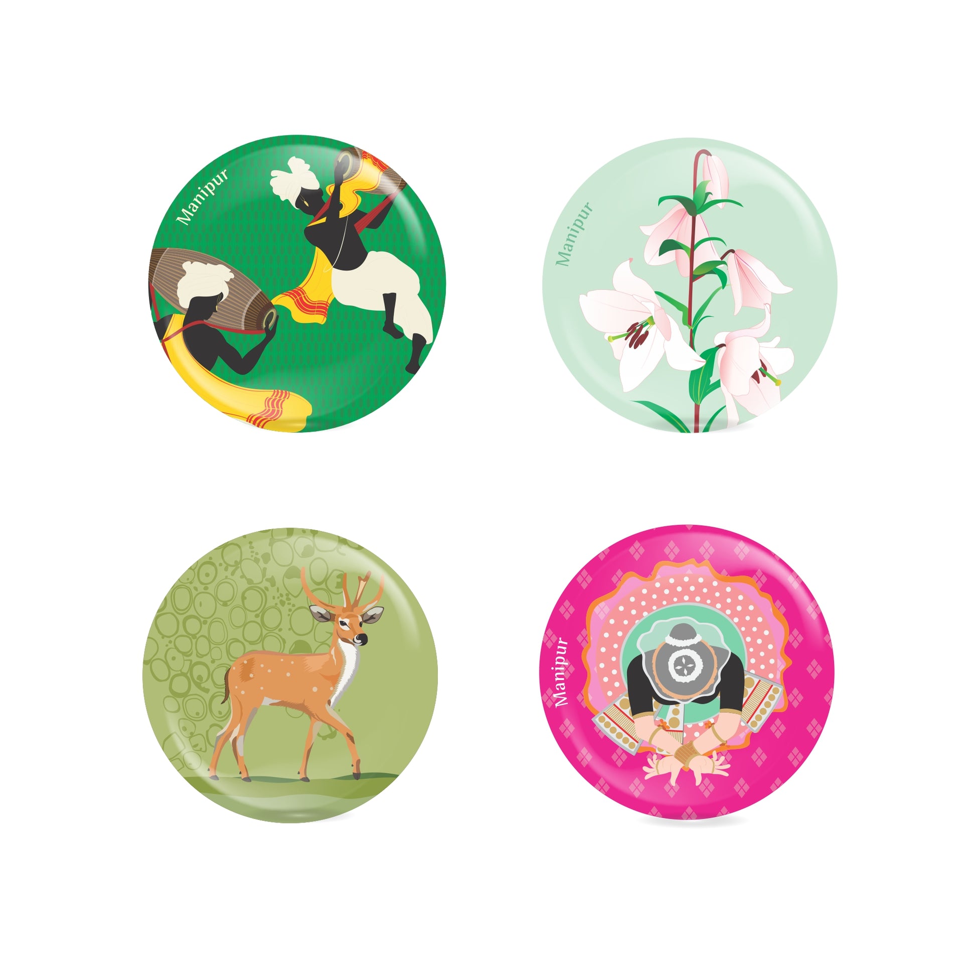 Symbols of Manipur Fridge Magnets - Set of Four