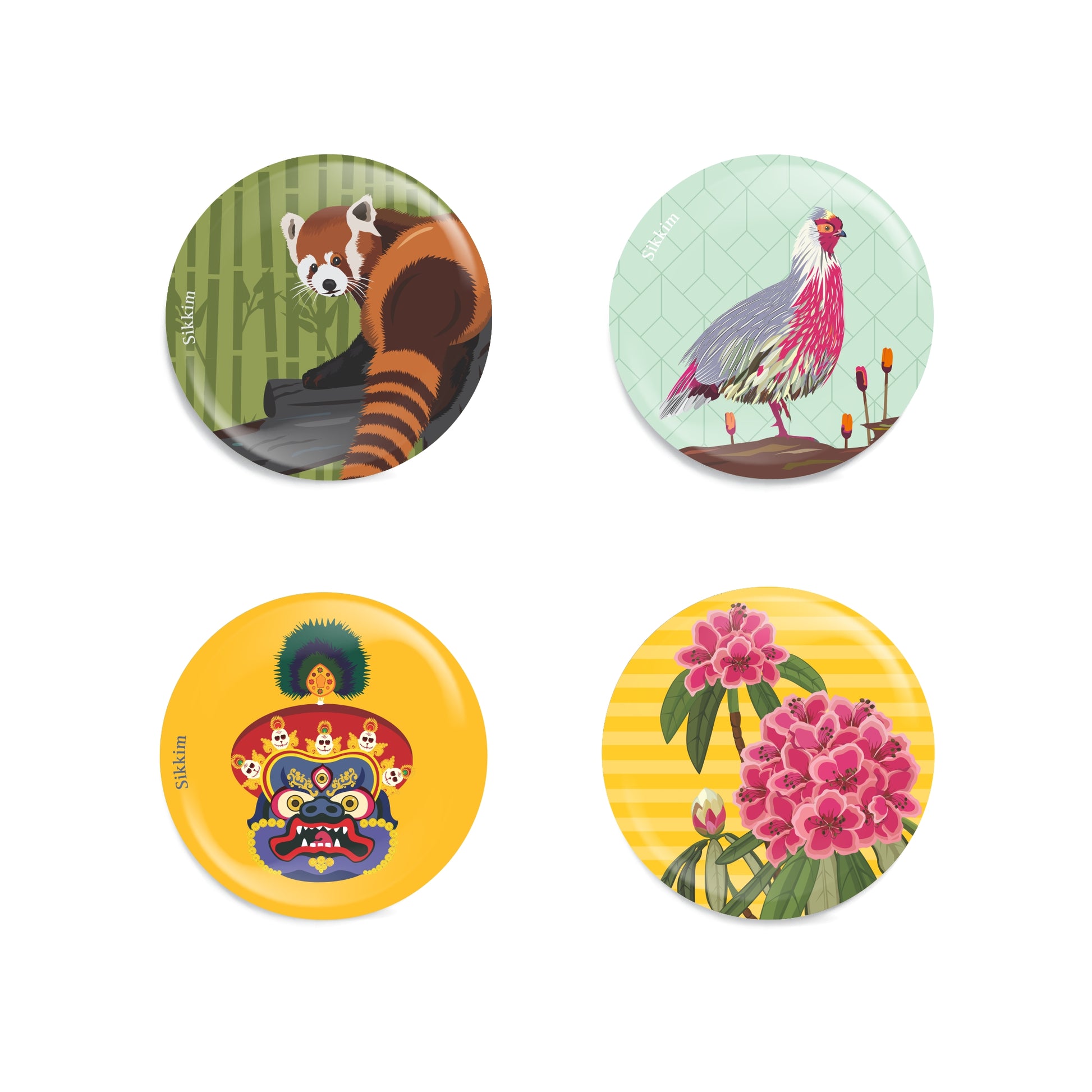 Symbols of Sikkim Fridge Magnets - Set of Four