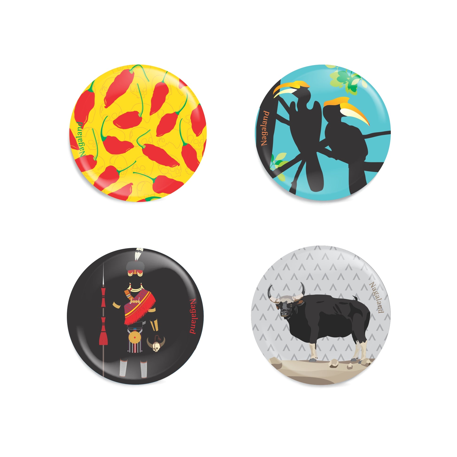 Symbols of Nagaland Fridge Magnets - Set of Four