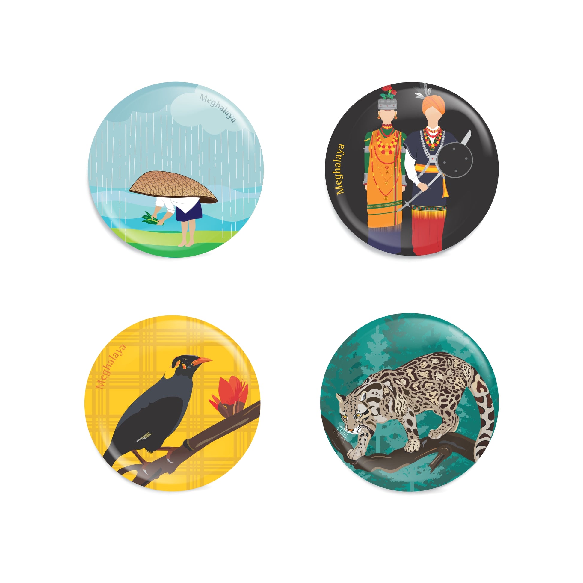 Symbols of Meghalaya Fridge Magnets - Set of Four